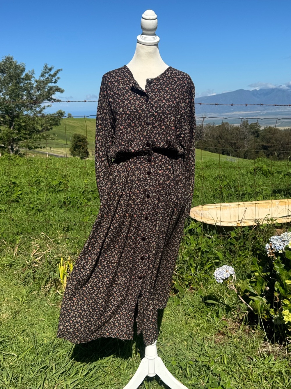 Vintage Putumayo Black Floral Long Sleeve Cottage Whimsigoth Maxi dress M